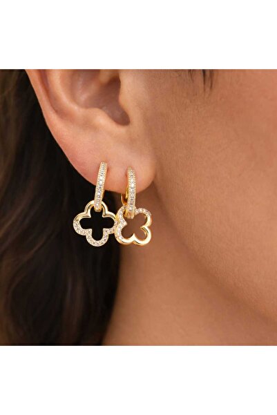 VogueaStyle Taşlı Yonca Küpe – Gold