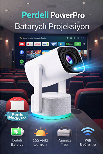 Weskam Taşınabilir Powerbankli Kablosuz Android Projeksiyon 4K Full Hd Rgb Iş...