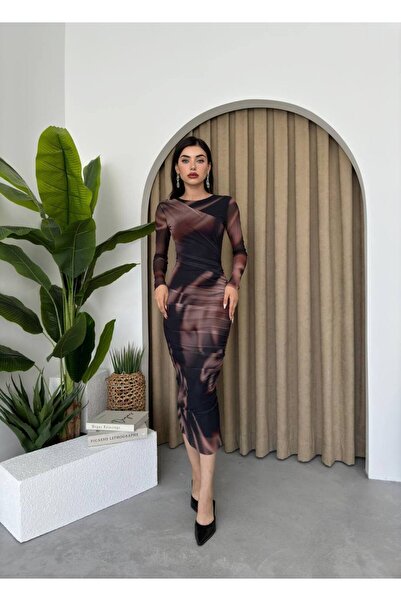 Hollyhocks Patterned Lined Tulle Dress