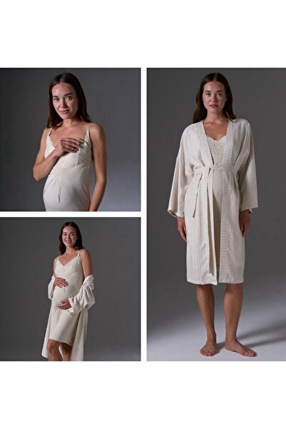 bonjourmadamependik Bonjourmadame 1771 Keten Hamile Lohusa Gecelik Sabahlık Tk