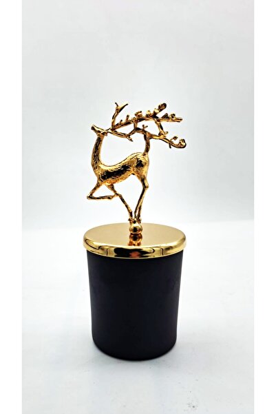 Sim hediyelik SİMHEDİYELİK / SİYAH BARDAK MUM BÜYÜK GEYİK OBJELİ (ALTIN RENK)