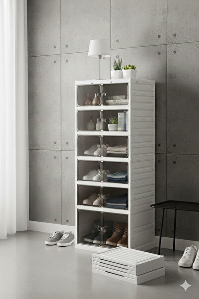 Empressco 6 Katlı Büyük Kapasiteli Taşınabilir Ayakkabı Organizer Beyaz