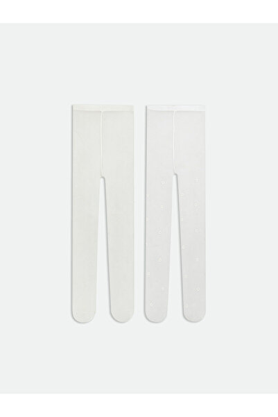 LC Waikiki Nevavm Farkıyla Lcw Baby White Basic Baby Girl Thin Pantyhose 2-Pack