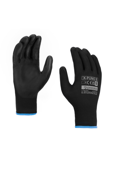 Procera Set of 12 pairs - BLACK PU COATED PROTECTIVE GLOVES X-PUNO Size 11