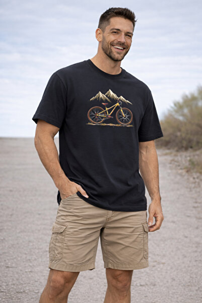 ArtYus Mountain and Bicycle Printed Cotton Relaxed Fit Round Neck Unisex T-Shirt