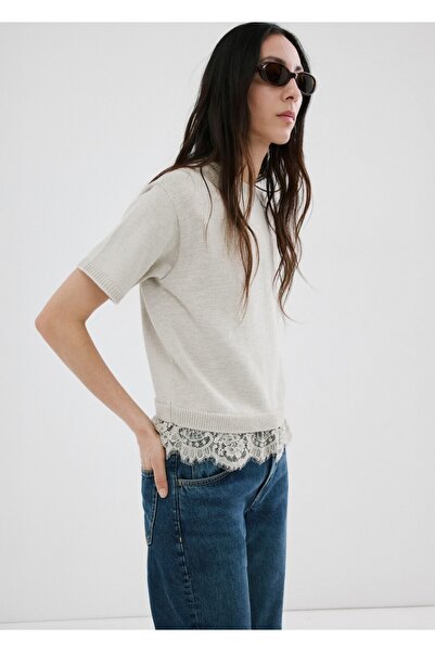 MANGO Woman Dantel detaylı ribana triko kazak