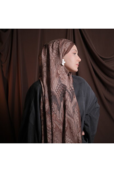 Mehru Scarfs شال إيبرويل ديسين كراش باللون البني الحار - ملمس غير قابل للانزل...