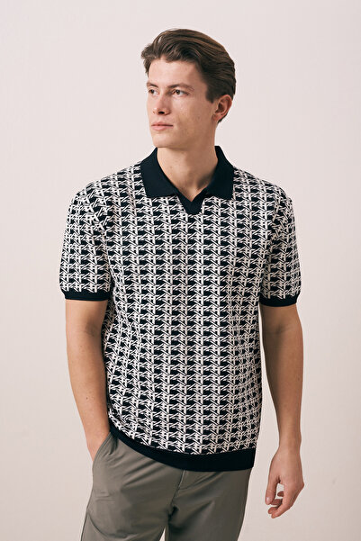 İLKCET MODA V-Neck Square Patterned Knitwear Men's T-Shirt