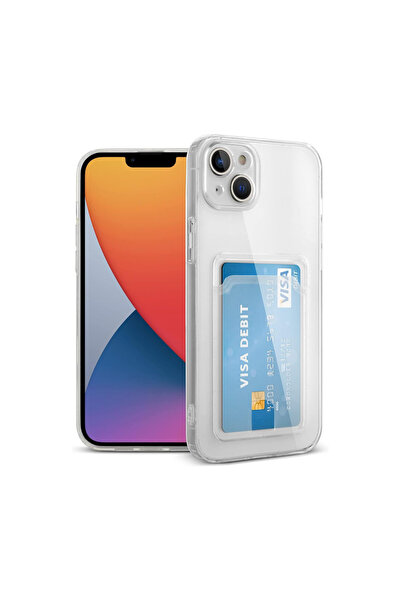 halkhouse İPhone 14 Kılıf Kamera Korumalı Esnek Kartlıklı Şeffaf Kapak