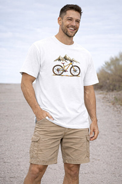ArtYus Mountain and Bicycle Printed Cotton Relaxed Fit Round Neck Unisex T-Shirt