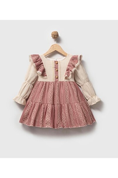 COLORED BABY Girl's Lace Ruffle Detailed Vintage Model Dress