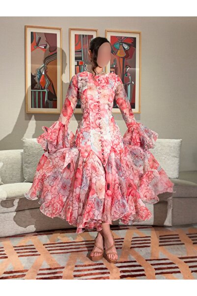 salsa-dresses Pink chiffon midi dress