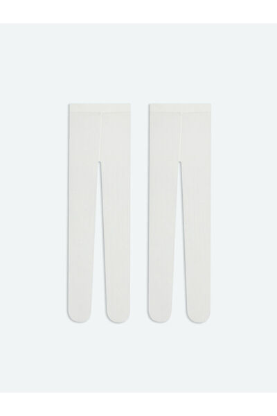 LC Waikiki Nevavm Farkıyla Lcw Baby White Baby Girl Thin Pantyhose 2-Pack