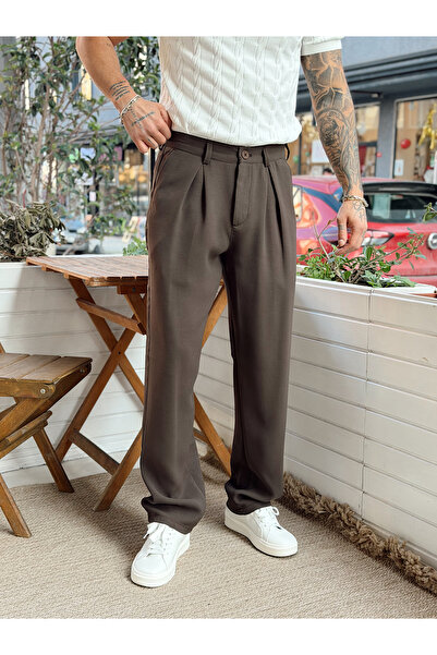 manch collection Pleated Baggy Linda Trousers Brown