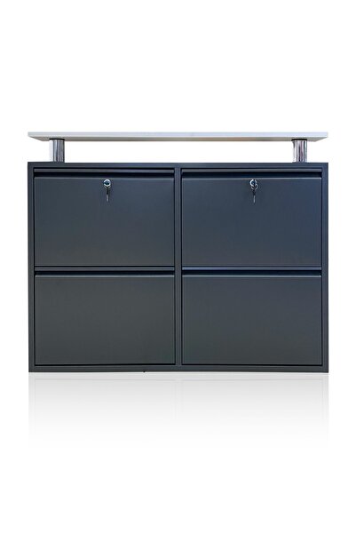 Empressco İki Katlı Antrasit Metal Ayakkabılık, Kilitli ve Şık Tasarım