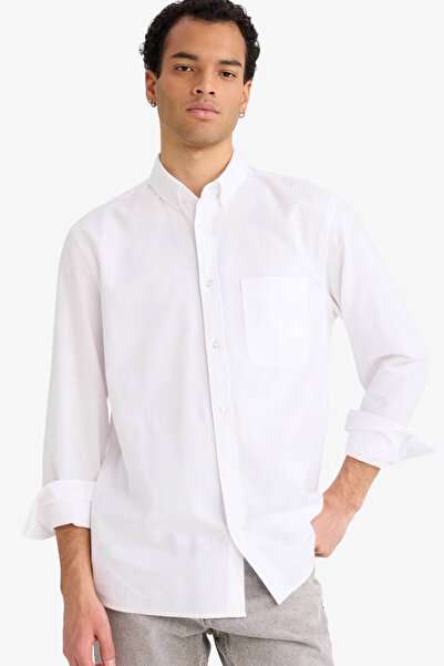 DeFacto 100% Cotton Basic White Men's Shirt A8028Ax/Wt34