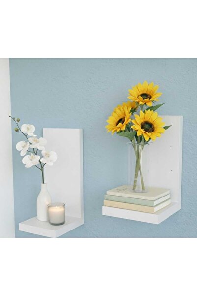 CRAFT HOUSE ART DESIGN 2'li Beyaz L Tipi Dekoratif Duvar Rafı Seti