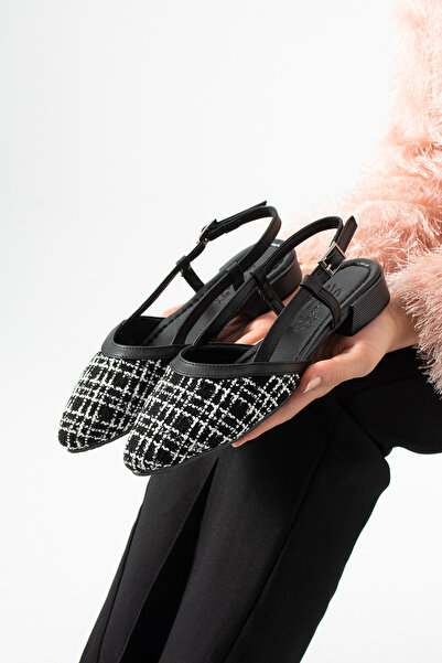 dabab shoes Larena Women's Black Almond Toe Textured Slingback Ballerina Flat...