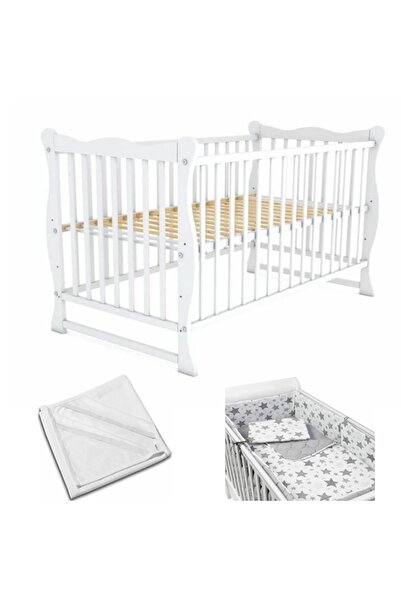 Kidizi Дървено креватче от масив 120x60 см, цвят Исла бяло, включва Водонепро...