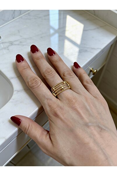 ayoljewelry خاتم من الفولاذ الذهبي بتصميم عصري متعدد الطبقات مع شكل نجمة قابل...