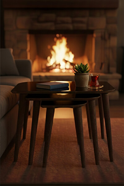 brahim Modern Tasarımlı MDF 3’lü Zigon Sehpa Seti – Ahşap Ayaklı, Dayanıklı v...