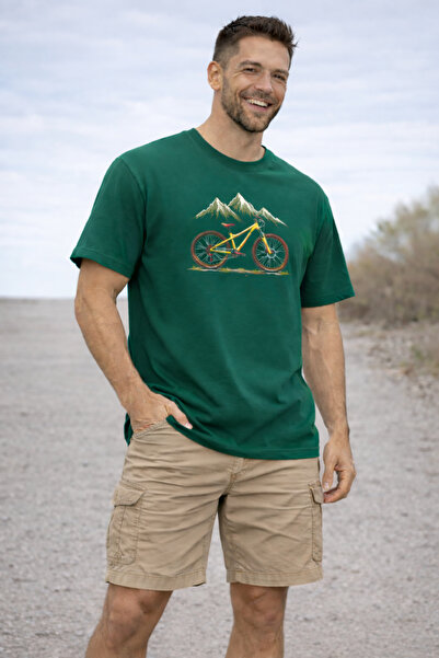 ArtYus Mountain and Bicycle Printed Cotton Relaxed Fit Round Neck Unisex T-Shirt