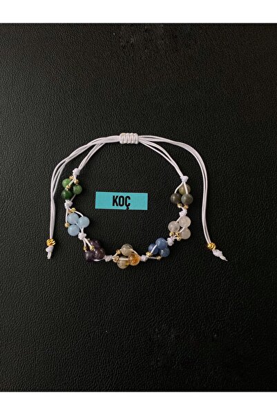 modvina Natural Stone Aries Zodiac Bracelet Adjustable Drawstring Natural Sto...