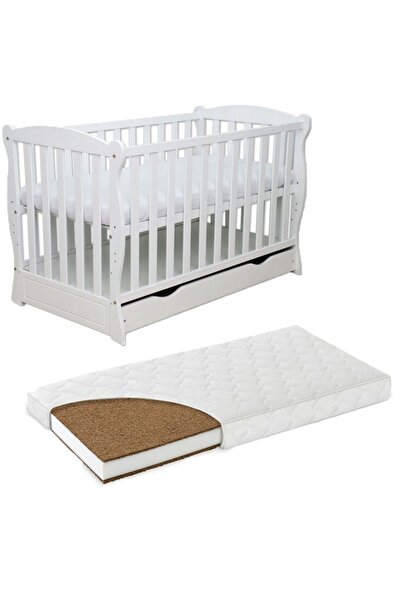 Kidizi Patut din lemn masiv 120x60 cm Bethany alb cu sertar, include saltea c...