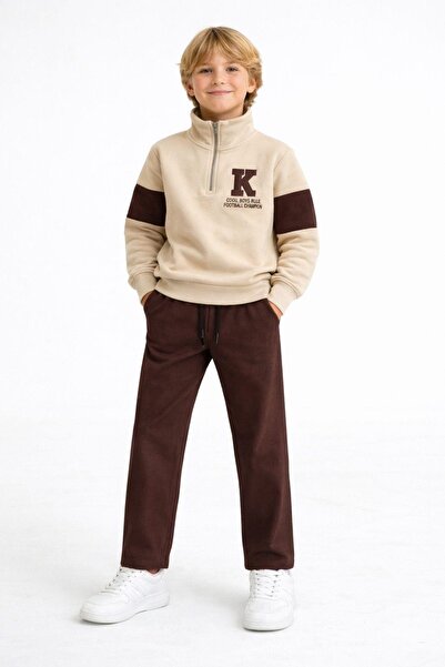 Tomica Boys' College Style Half-Zip Sweatshirt and Linen Pants Set