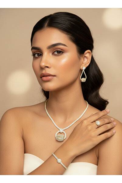 Moda Accessories Zircon Stone Single Ball Detailed Necklace Earrings Bracelet...