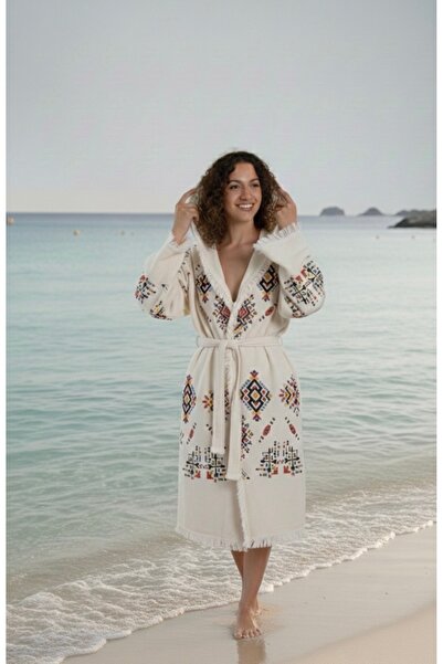 tarzQeen peştemal Bambu Müslin Kapşonlu bornoz etnik desen spa havuz plaj günlük