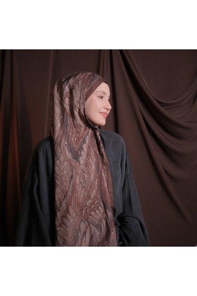 Mehru Scarfs Ebruel Desen Kraş Bitter Brown Shawl – Non-Slip Texture – Summer/Winter – 75X185