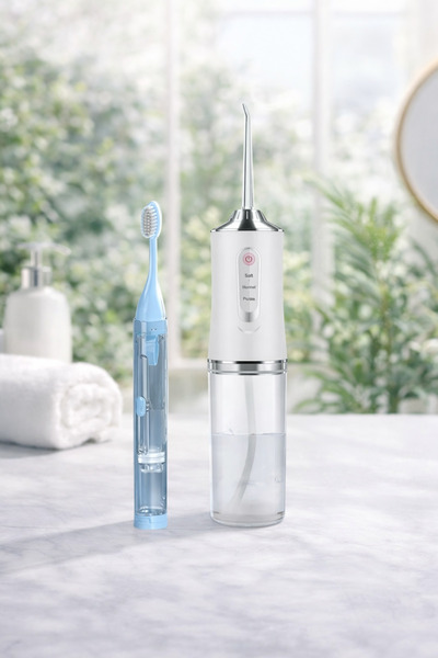 Denx Cordless Water Flosser + Electric Toothbrush – Compact-in Water Tank – 3...