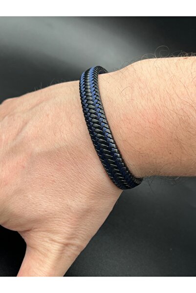 Cemhan Göksal Men's Leather Bracelet 22 cm with Magnetic Clasp 1.2 cm Thickne...