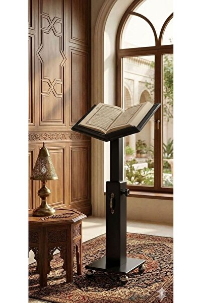 AL3B حامل المصحف خشبي كبير قابل للتعديل مع عجلات مزود بمقبض جانبي يسمح بتعديل...