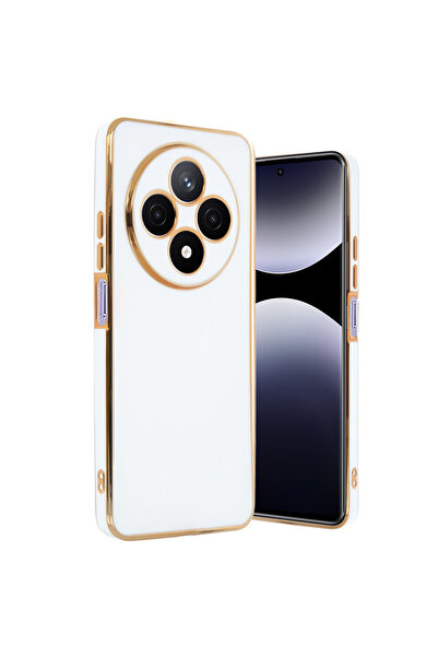 cepmoda حافظة REDMİ 14C لامعة - مرنة - حواف ذهبية - أبيض