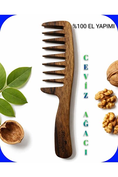 MadameNatural %100 EL YAPIMI GENİŞ AĞIZLI TARAK (ELEKTRİKLENME YAPMAZ)(CEVİZ ...