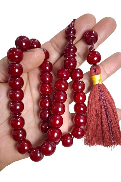 Cekke Tesbih Ottoman Crimped Amber Simile 13 mm Original Daily Use Prayer Beads