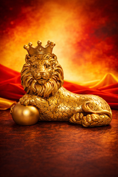 Ventoze Victory Series Taçlı Aslan Heykeli | Sarı Kırmızı Ruhun Simgesi, Büyü...