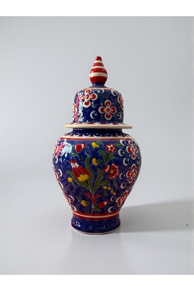 YOOS El Yapımı Çark İşi 25Cm Kütahya Çinisi Şah Küp Çini Vazo