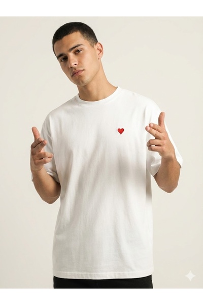 PERISENSE Unisex Mini Heart Printed Premium Combed Cotton Oversize T-Shirt