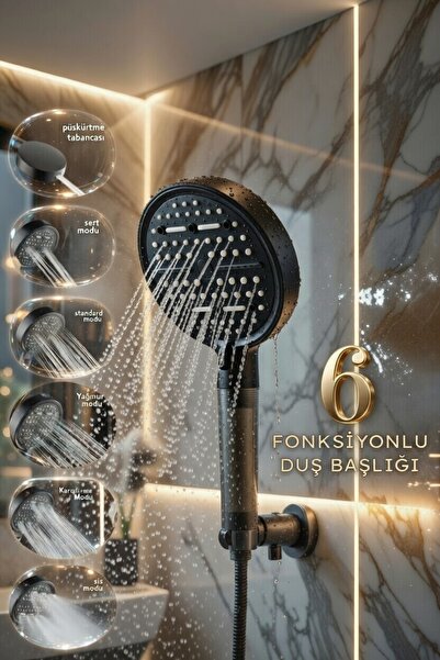 Öztürk 6 Fonksiyonlu Arıtmalı Filtreli Tazyikli Duş Başlığı - Kireç ve Pas Ön...