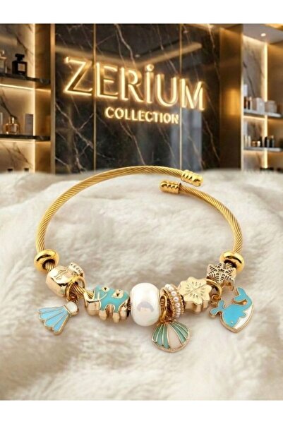 ZERİUM Modern Steel Stylish Women's Charm Steel Bracelet Blue Pufferfish and ...