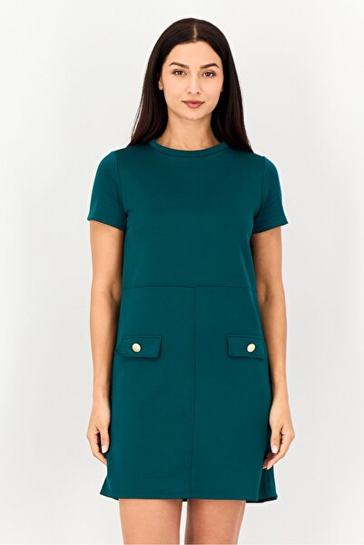 PROMOD Women Plain Mini Casual Dress, Forest Green