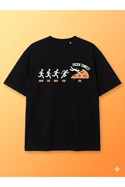 PERISENSE Unisex Pizza Time Printed Premium Combed Cotton Oversize T-Shirt