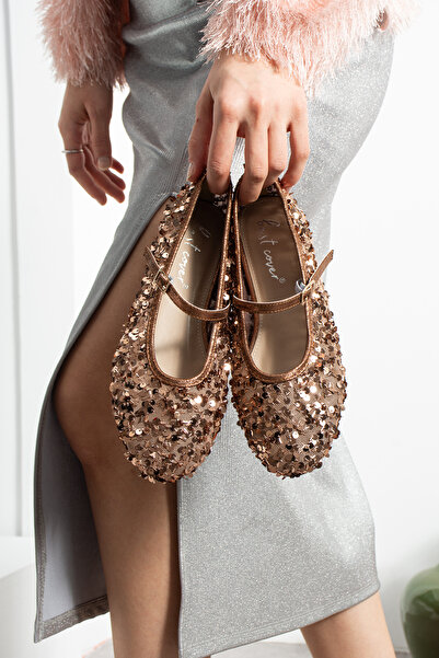 Best Cover ALYA Kahve Pullu Simli Payetli Toka Detaylı Babet