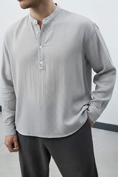 Wonraces Men's Half Oversize Comfortable Fit Stand Collar Half Placket Button...