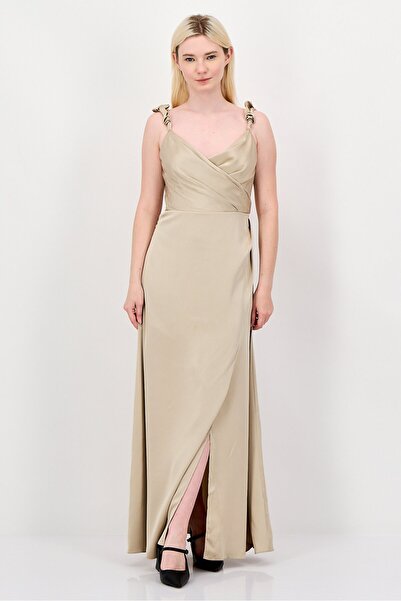 femi9 Women Plain Maxi Dress, Beige