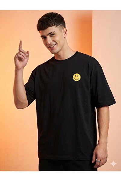 PERISENSE Unisex Smile Printed Premium Combed Cotton Oversize T-Shirt