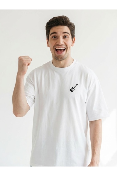 YRN COLLECTION Unisex Mini Guitar Printed Premium Combed Cotton Oversize T-Shirt